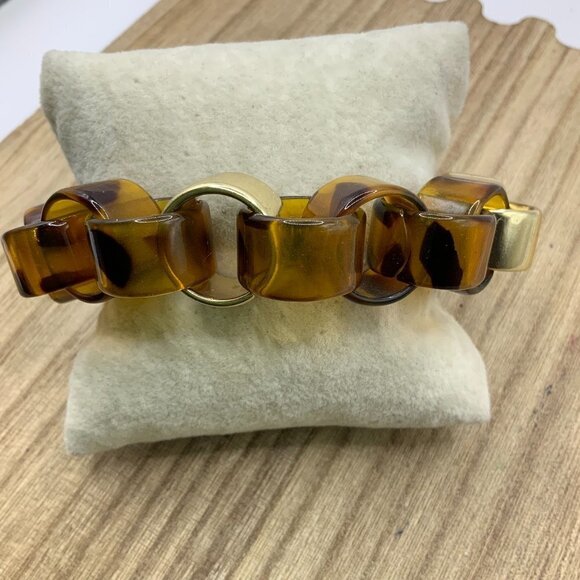 Coldwater Creek  Acrylic Gold Tone Tortoise Shell Link Bracelet - Picture 1 of 6